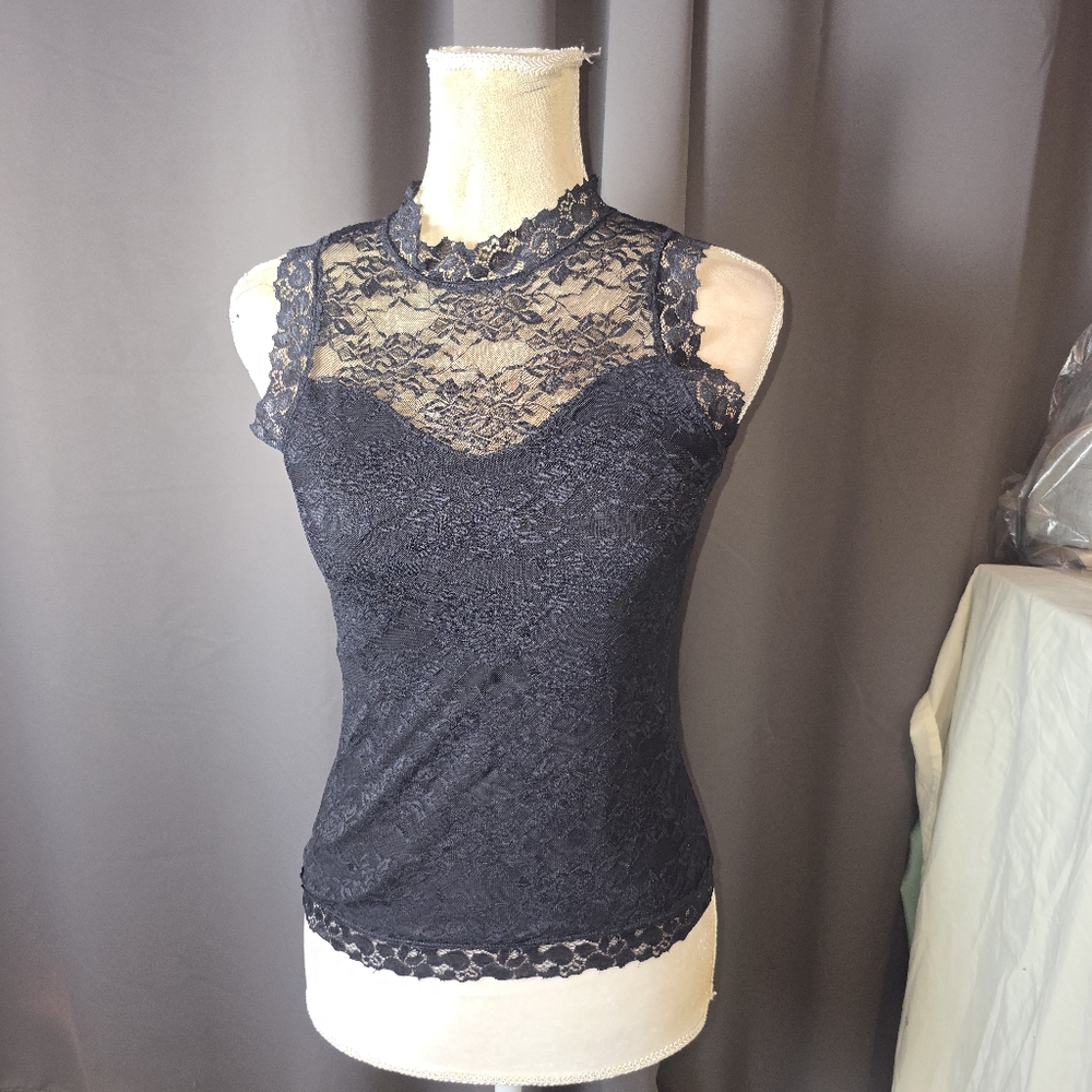IDA Fashion Lace Mock Neck Tops Black White Bundle Size One Stretchy‎